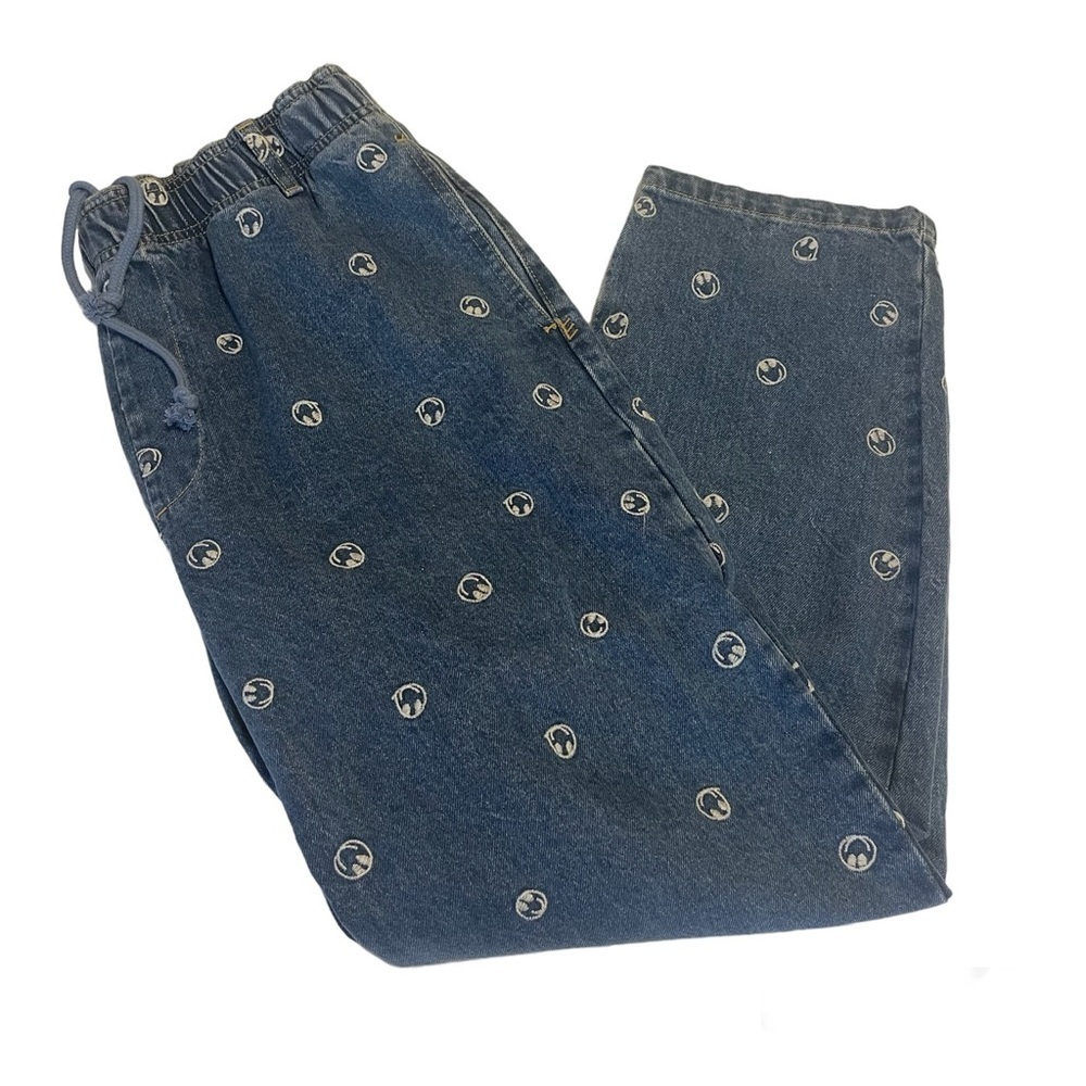 BDG Denim Beach Pants Embroidered Large Blue Smiley Face